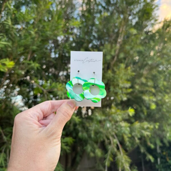 Jade Shimmer Flower Hoops